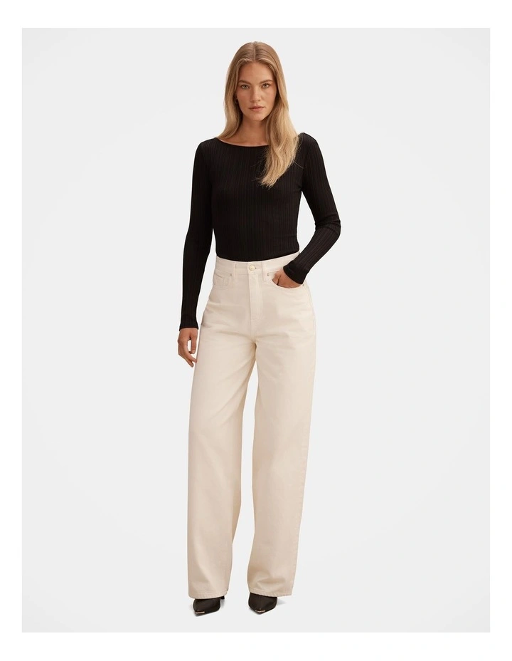 Minka Ribbed Boat Neck Top in Black image 5