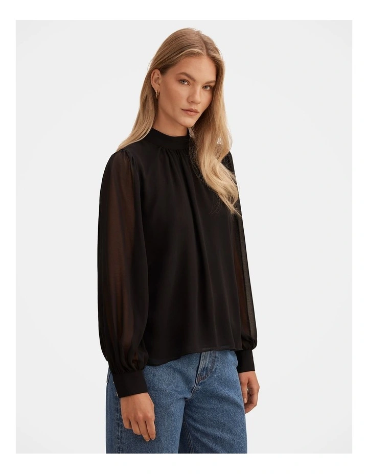 Deja Sheer Blouse in Black image 3
