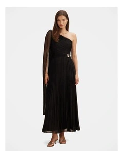 Samara One Shoulder Plisse Maxi Dress in Black