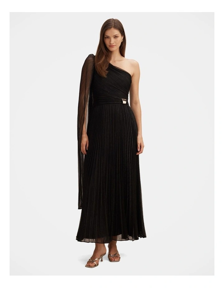 Samara One Shoulder Plisse Maxi Dress in Black image 1