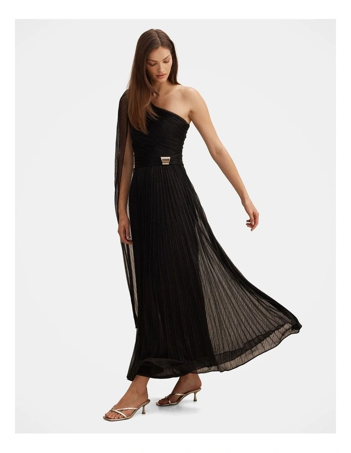 Samara One Shoulder Plisse Maxi Dress in Black image 3