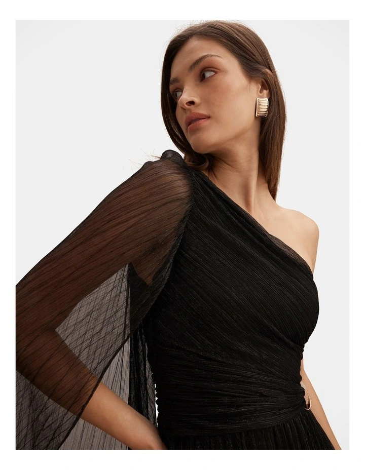 Samara One Shoulder Plisse Maxi Dress in Black image 4
