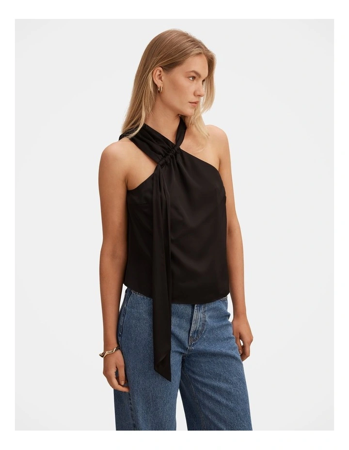 Christina Satin Ruched Cami Top in Black image 3