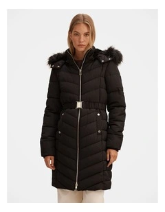 Layla Long Puffer Jacket in Black