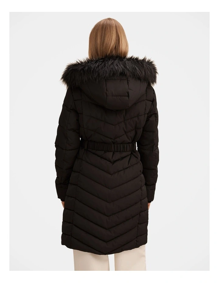 Layla Long Puffer Jacket in Black image 2