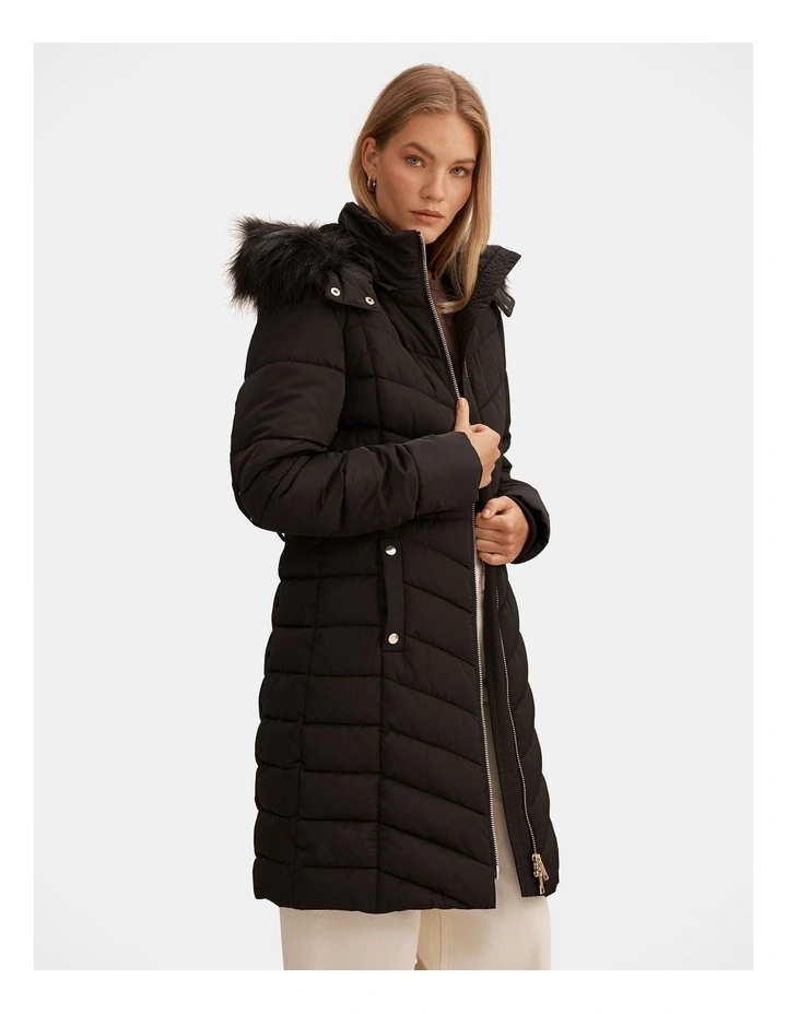 Layla Long Puffer Jacket in Black image 3
