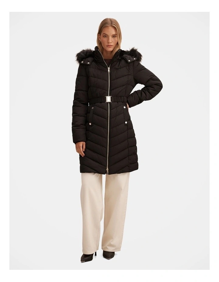 Layla Long Puffer Jacket in Black image 5