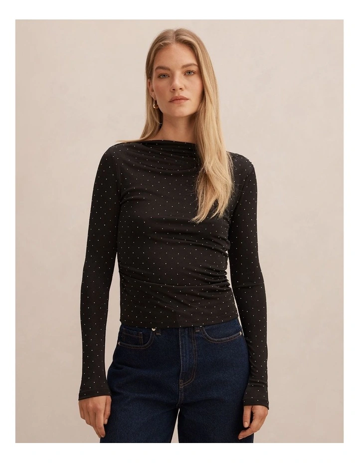 Delaney Embellished Long Sleeves Top in Black image 1