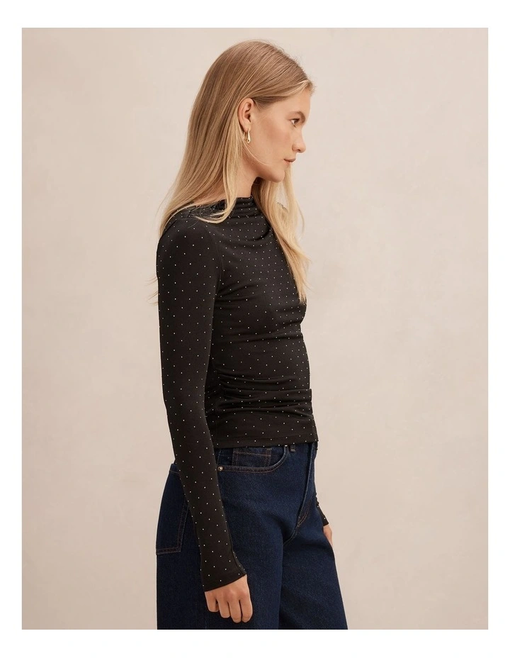 Delaney Embellished Long Sleeves Top in Black image 3