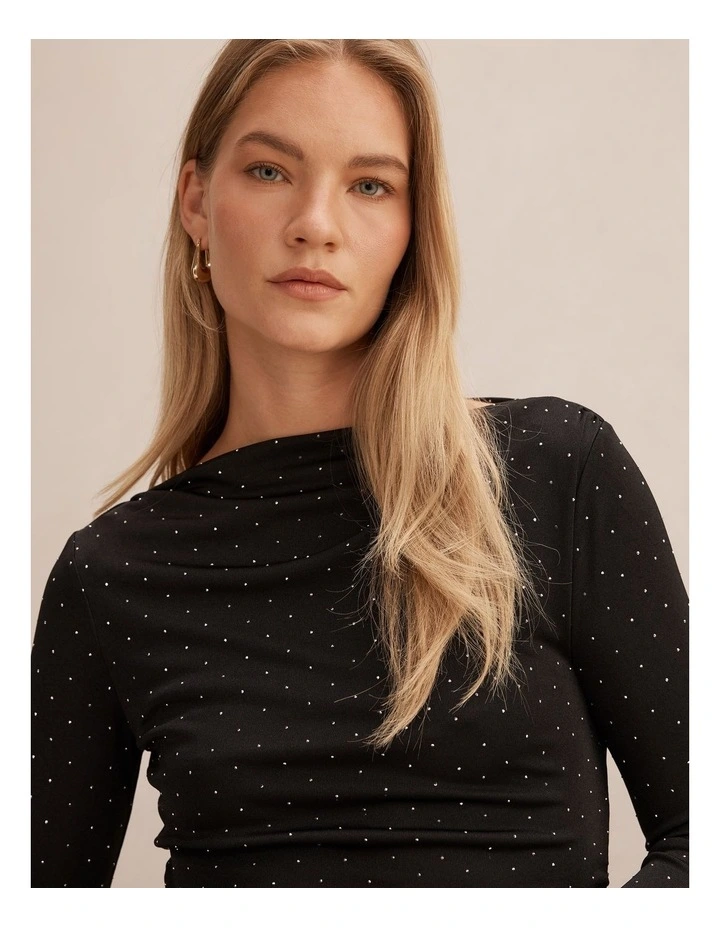 Delaney Embellished Long Sleeves Top in Black image 4