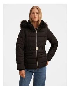 Macey Short Puffer Jacket in Black