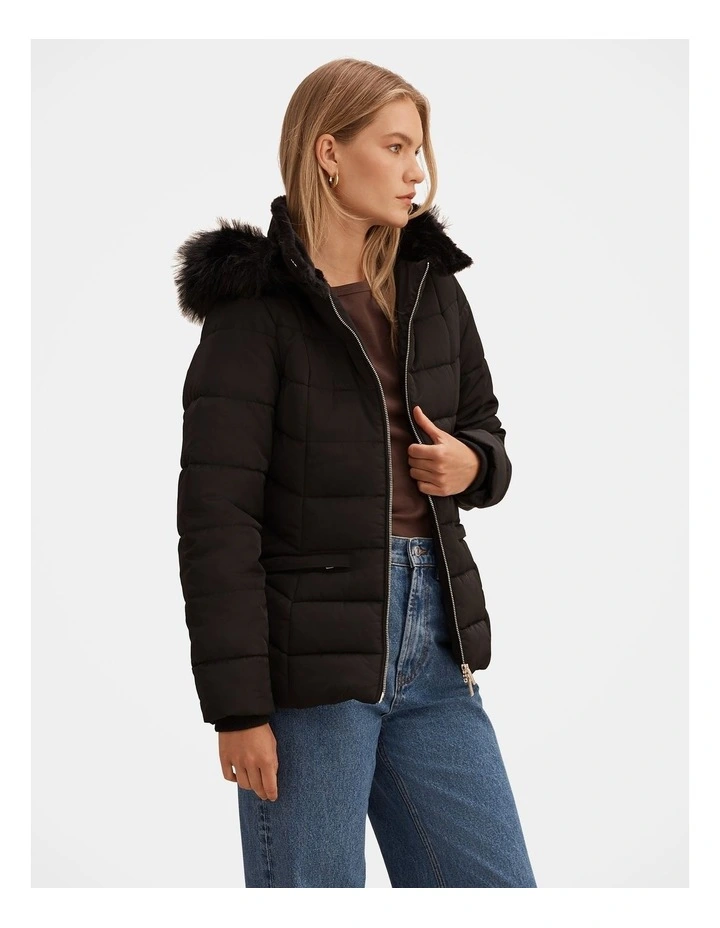 Macey Short Puffer Jacket in Black image 3