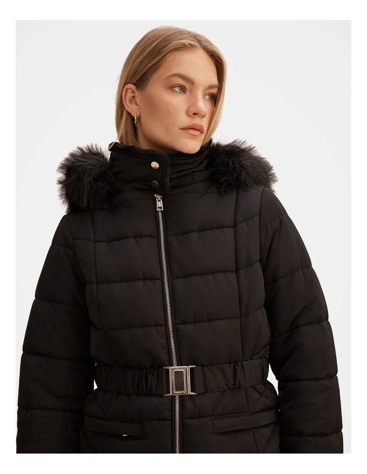 Macey Short Puffer Jacket in Black image 4