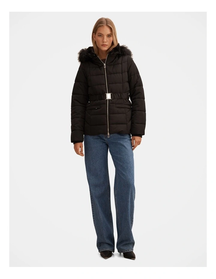 Macey Short Puffer Jacket in Black image 5