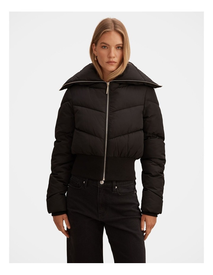 Forever New Evie Cropped Ribbed Detailed Puffer Jacket in Black 12