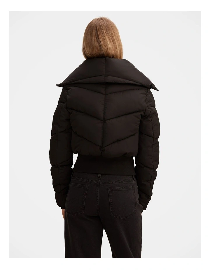 Evie Cropped Ribbed Detailed Puffer Jacket in  Black image 2
