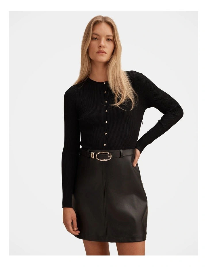 Palmer Faux Leather Mixed Mini Dress in Black image 1