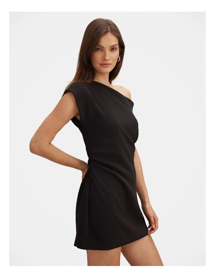 Danielle Asymmetrical Mini Dress in Black image 3