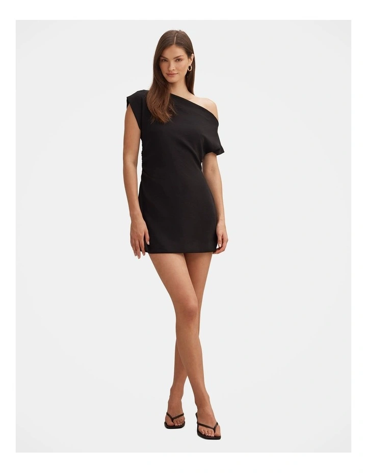 Danielle Asymmetrical Mini Dress in Black image 5