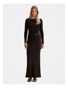 Briella Boat Neck Drape Maxi Dress in Black
