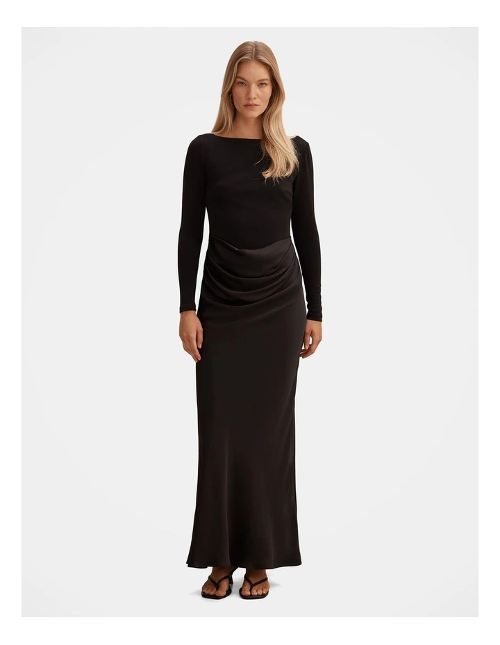 Briella Boat Neck Drape Maxi Dress in Black image 1
