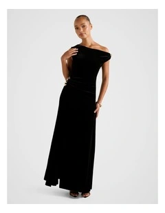 Winslet Off Shoulder Velvet Gown in Black