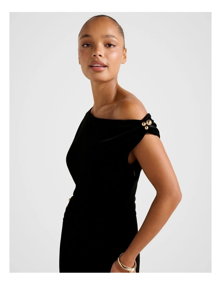 Winslet Off Shoulder Velvet Gown in Black image 4