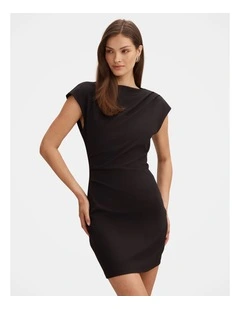 Carly Sleeveless Tuck Mini Dress in Black