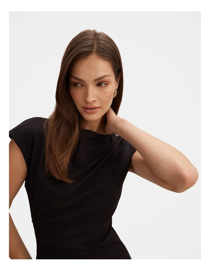 Carly Sleeveless Tuck Mini Dress in Black image 4