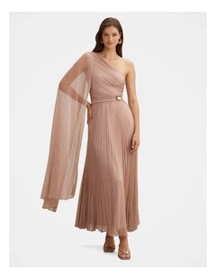 Samara One Shoulder Plisse Maxi Dress in Pink