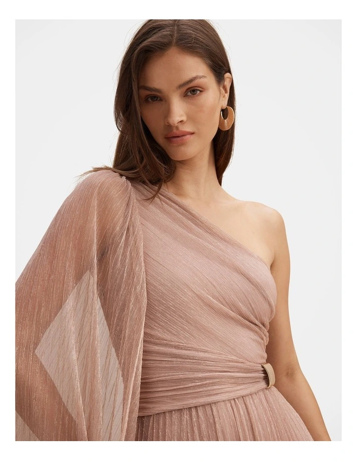 Samara One Shoulder Plisse Maxi Dress in Pink image 4