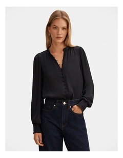 Savannah Button Up Blouse in Navy