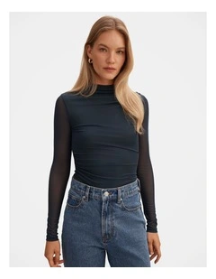 Charlotte High Neck Long Sleeves Top in Blue