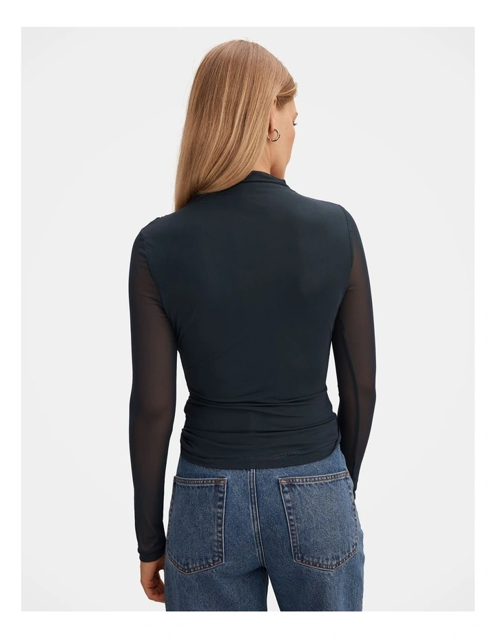 Charlotte High Neck Long Sleeves Top in Blue image 2