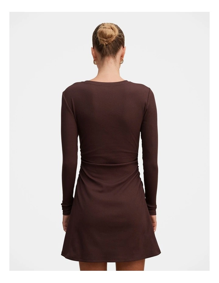 Ash Long Sleeves Ribbed Mini Dress in Brown image 2