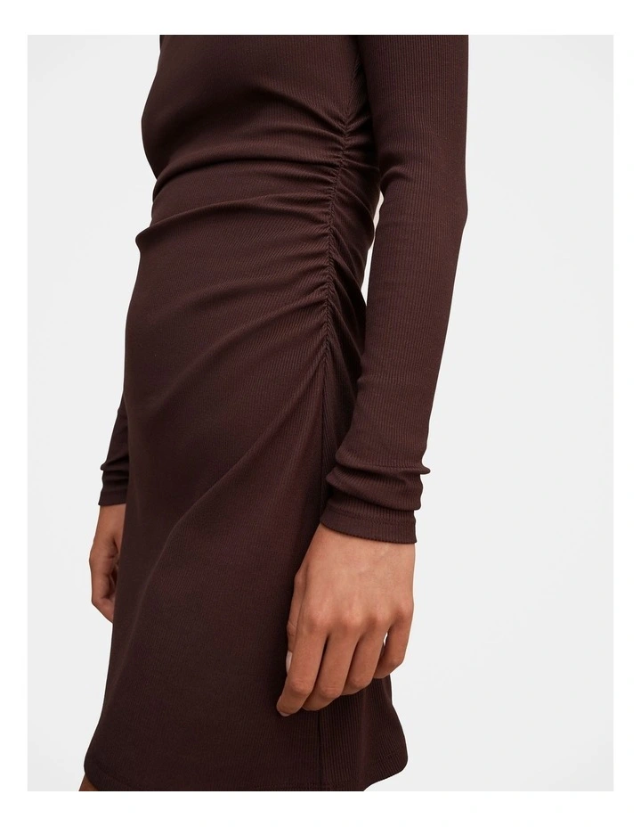 Ash Long Sleeves Ribbed Mini Dress in Brown image 4