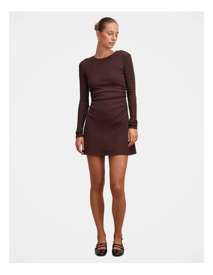 Ash Long Sleeves Ribbed Mini Dress in Brown image 5