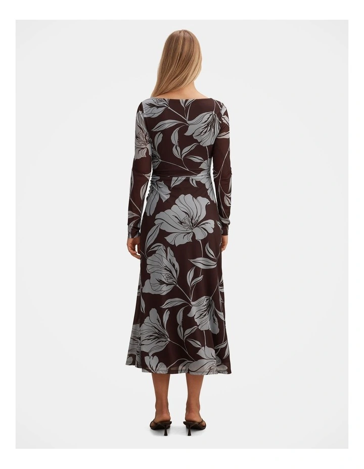 Shelley Gathered Jersey Midi Dress in Brown image 2