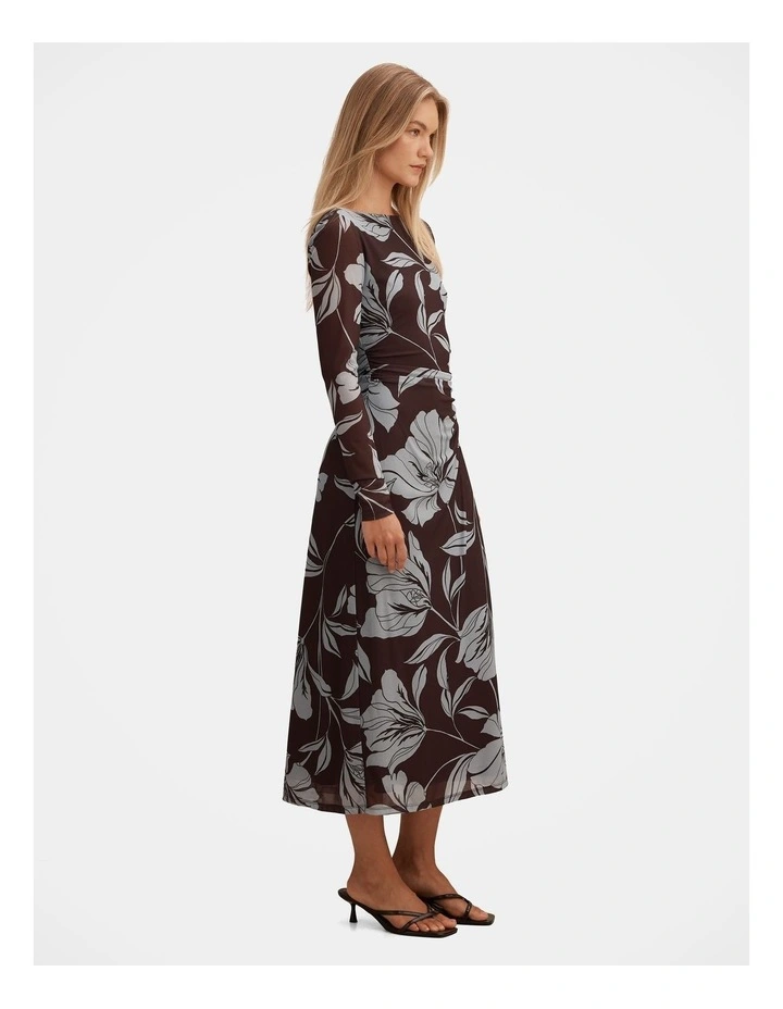 Shelley Gathered Jersey Midi Dress in Brown image 3