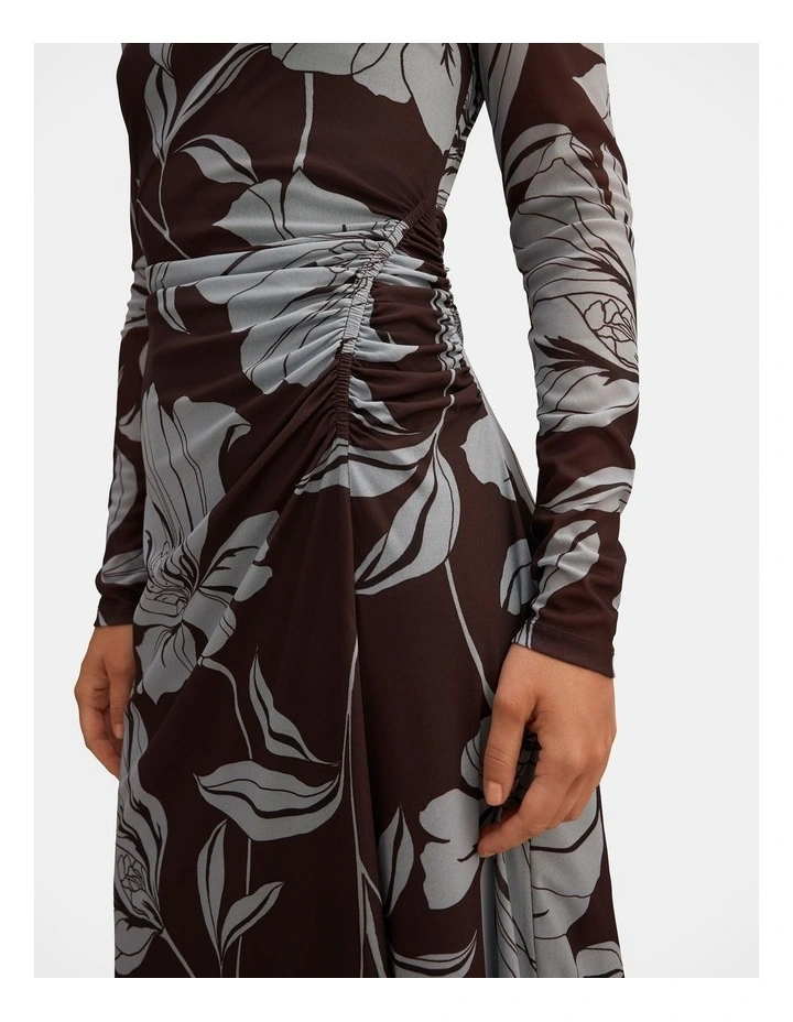 Shelley Gathered Jersey Midi Dress in Brown image 4