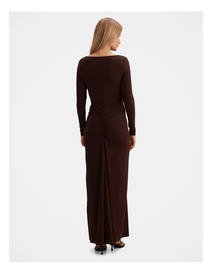Avery Ruched Jersey Maxi Dress in Brown image 2