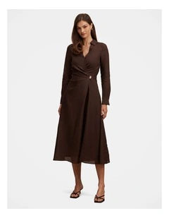 Francesca Linen Shirt Midi Dress in Chocolate