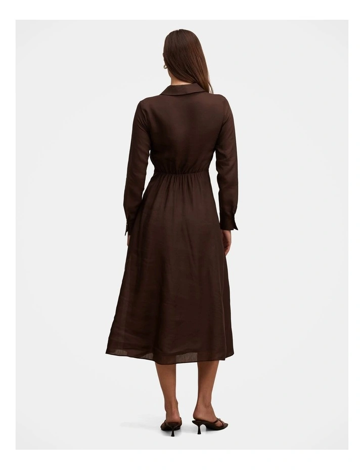 Francesca Linen Shirt Midi Dress in Chocolate image 2