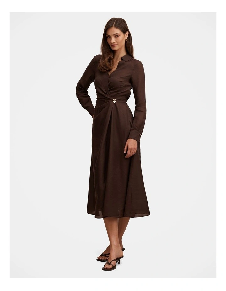 Francesca Linen Shirt Midi Dress in Chocolate image 3