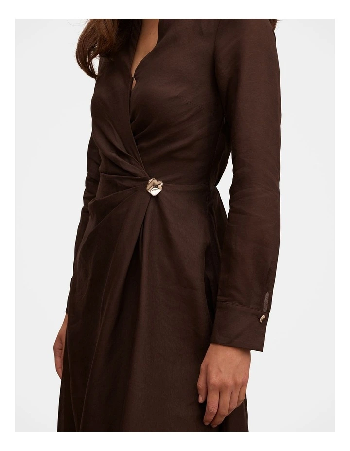 Francesca Linen Shirt Midi Dress in Chocolate image 4