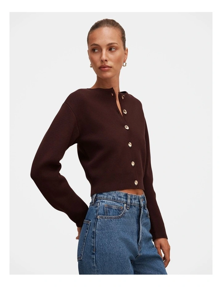 Karla Sculpt Sleeves Cardigan in Chocolate image 3