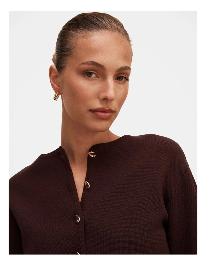 Karla Sculpt Sleeves Cardigan in Chocolate image 4