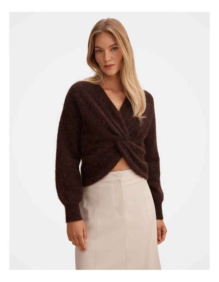 Arianne Twist Front Sweater in Brown image 1