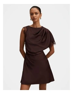 Giselle Satin Lace Mini Dress in Chocolate
