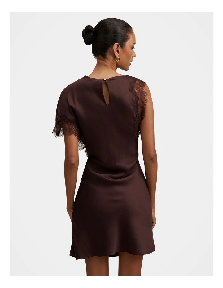 Giselle Satin Lace Mini Dress in Chocolate image 2